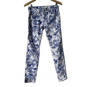 Vineyard Vines Cordia Floral Skinny Jean Womens 2 White & Blue Cotton Blend